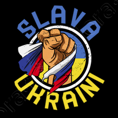 slava ukraini fist holding russian flag.webp